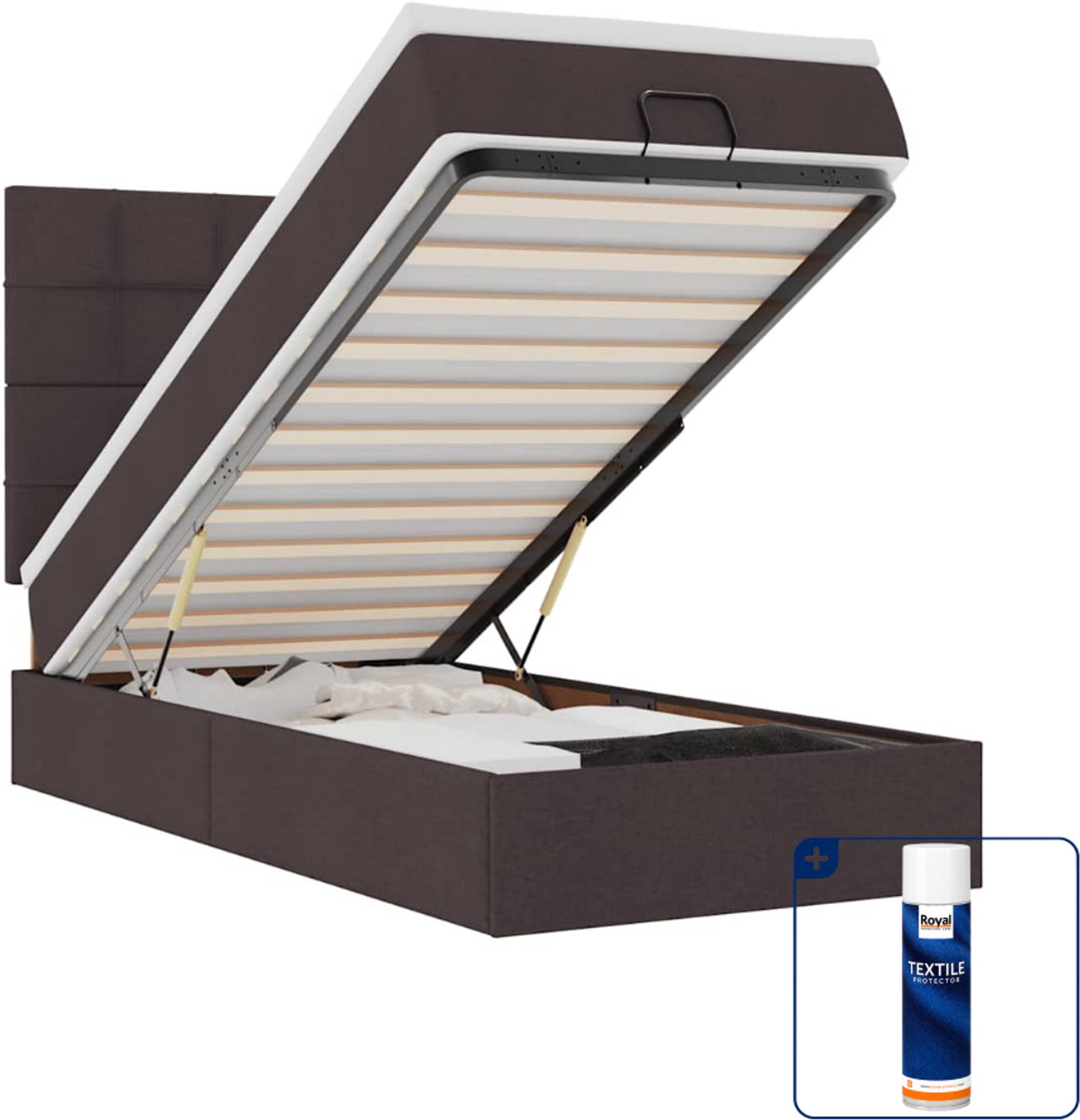 vidaXL Ottoman bed met matras en LED - 100 x 200 cm - donkerbruin - Inclusief textielbeschermer 500 ml Grijs