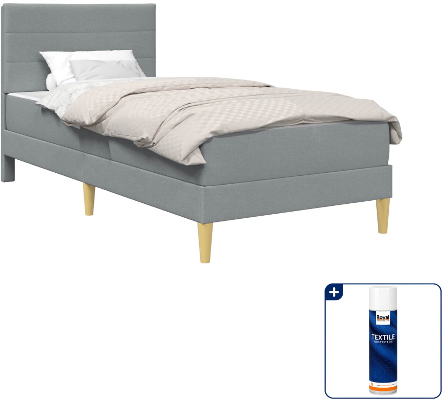vidaXL bedframe met matras - 80 x 200 cm - polyester - lichtgrijs - Inclusief textielbeschermer 500 ml