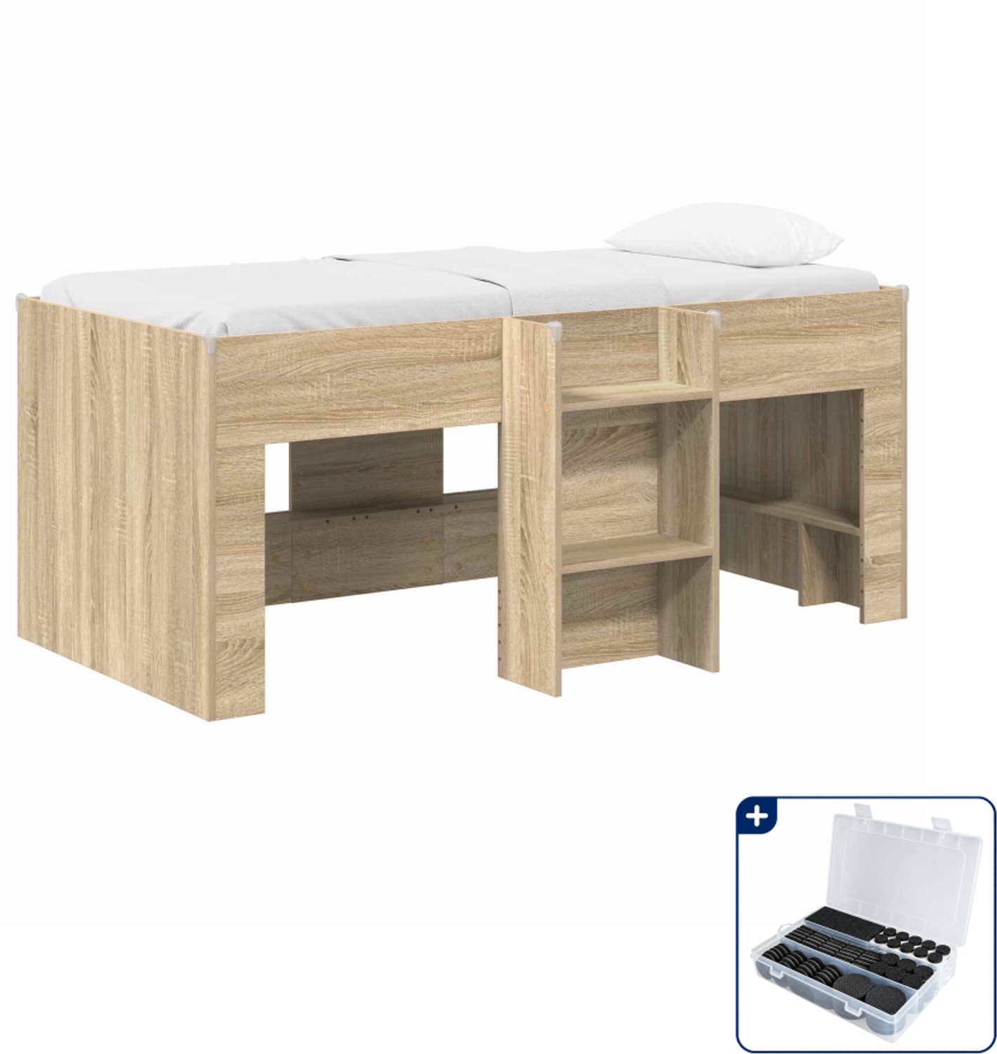 vidaXL kinder hoogslaper - 80 x 160 cm - bewerkt hout - sonoma eiken - Inclusief antikrasvilt 177-delig Bruin