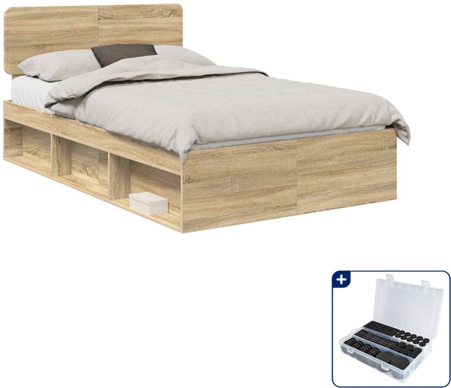 vidaXL bedframe - 120 x 200 cm - sonoma eiken - Inclusief antikrasvilt 177-delig Bruin