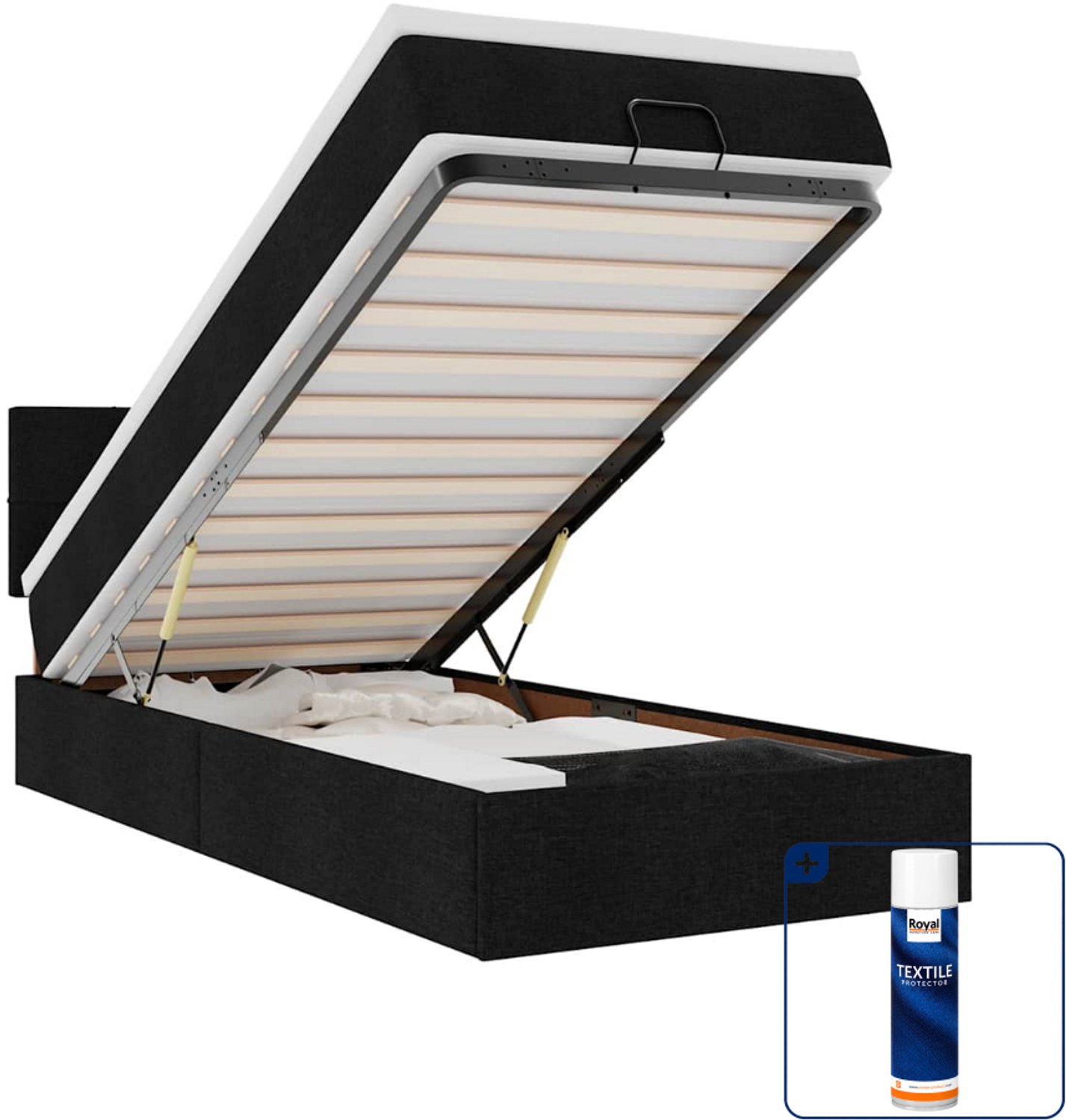 vidaXL ottoman bed met matras 90 x 190 cm - zwart - Inclusief textielbeschermer 500 ml Grijs