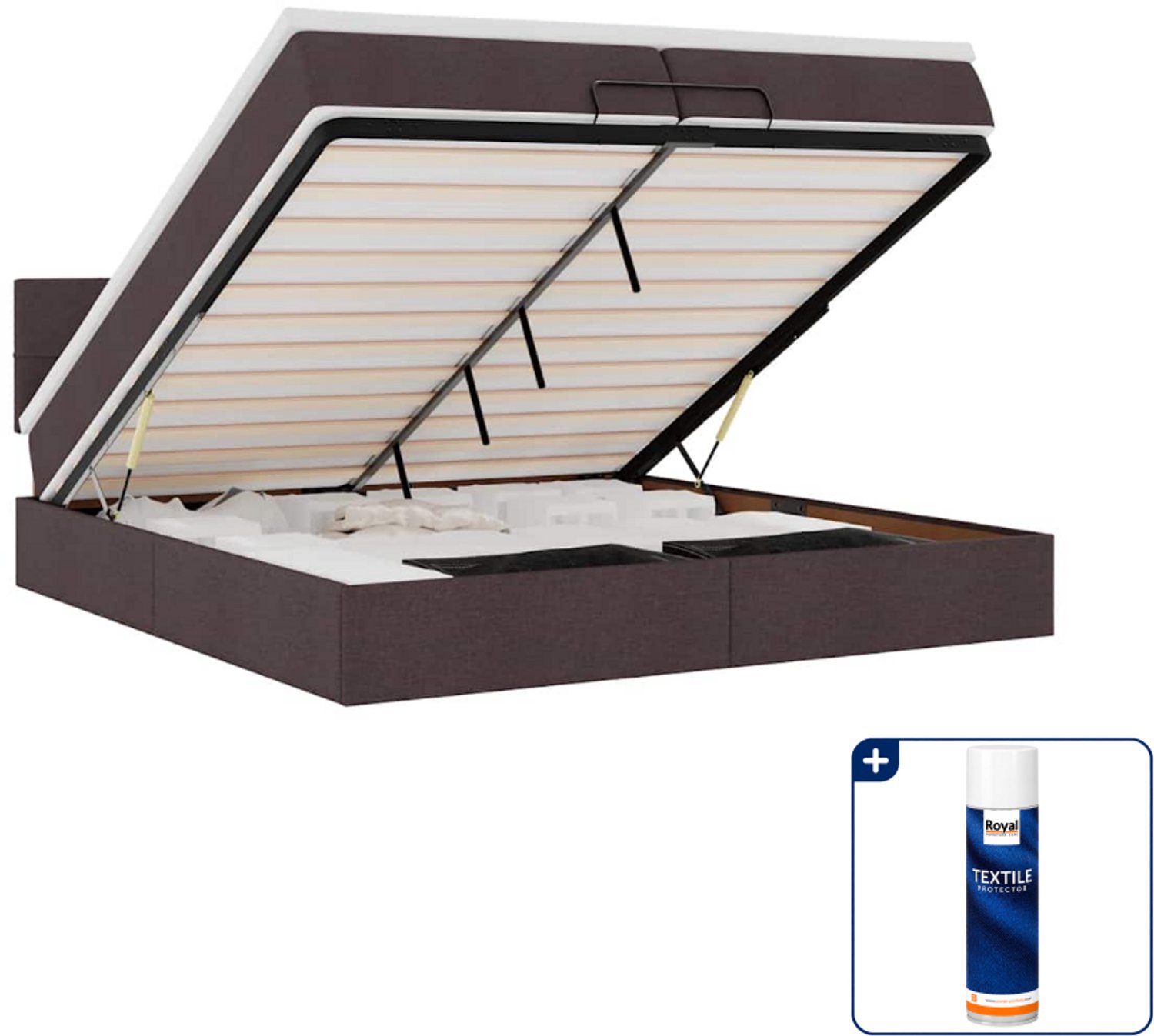 vidaXL ottoman bed - Super kingsize - 200 x 200 cm - donkerbruin - Inclusief textielbeschermer 500 ml Grijs