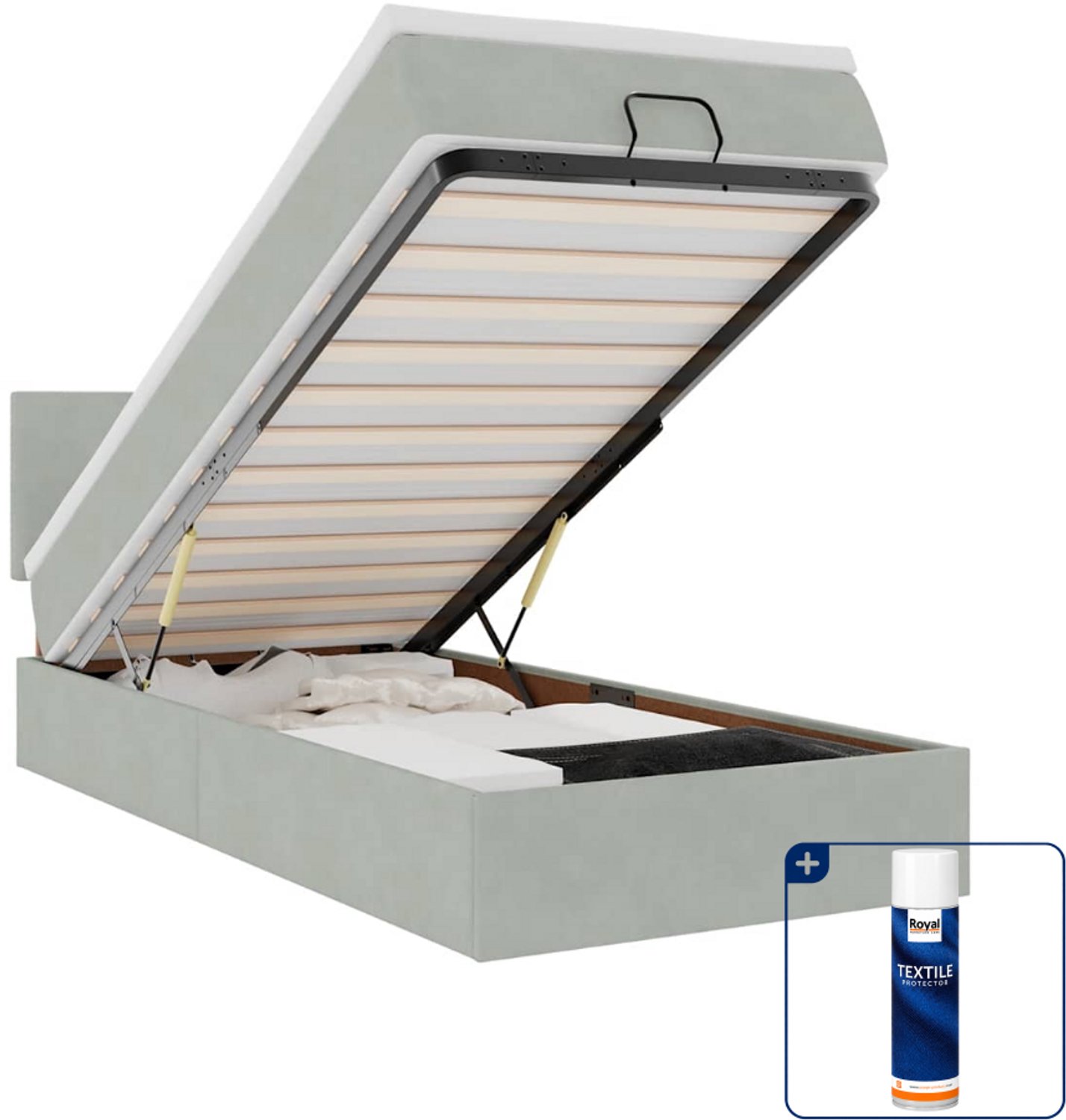 vidaXL ottoman bed met matras - 90 x 200 cm - fluweel - lichtgrijs - Inclusief textielbeschermer 500 ml Roze