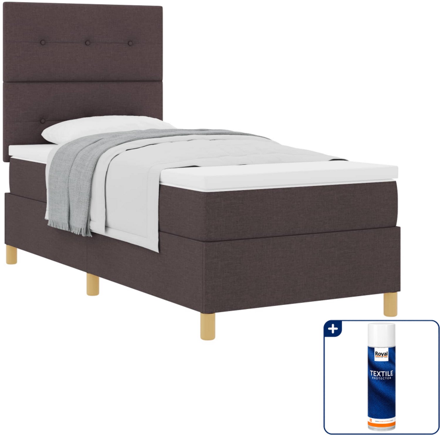 vidaXL boxspringbed - 100 x 200 cm - stof - donkerbruin - Inclusief textielbeschermer 500 ml