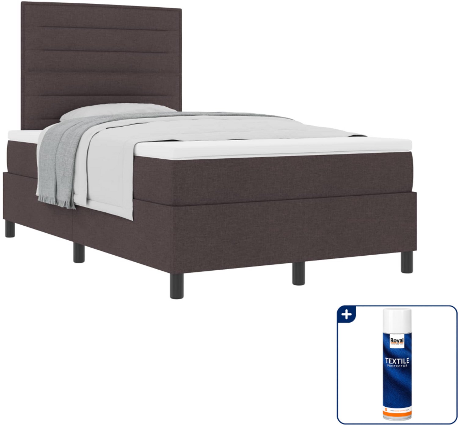 vidaXL boxspringbed met matras - 120 x 190 cm - stof - donkerbruin - Inclusief textielbeschermer 500 ml