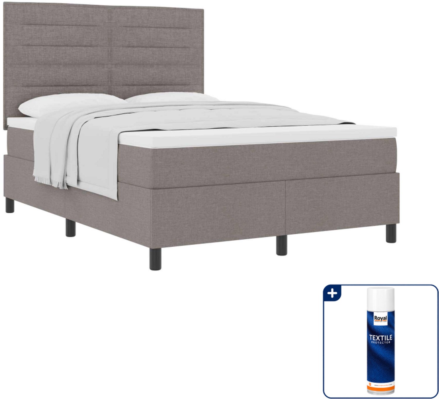 vidaXL boxspringbed - 140 x 190 cm - stof - taupe - Inclusief textielbeschermer 500 ml