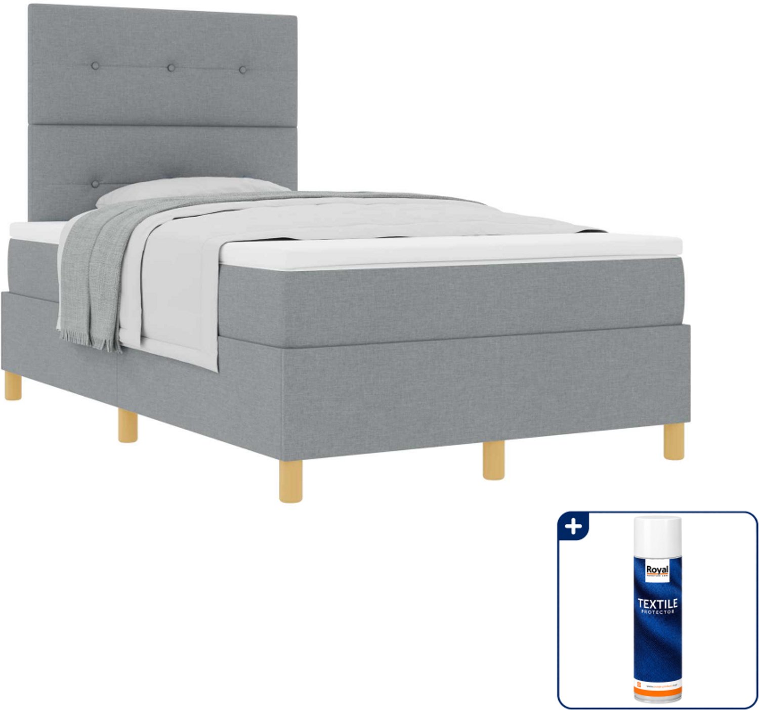 vidaXL boxspringbed - 120 x 200 cm - stof - lichtgrijs - Inclusief textielbeschermer 500 ml