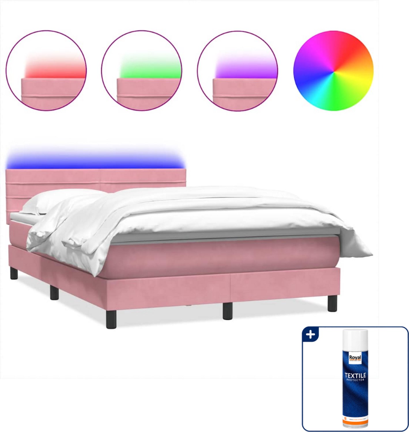 vidaXL Boxspring Queensize - 160 x 210 cm - fluweel - roze - Inclusief textielbeschermer 500 ml Bruin