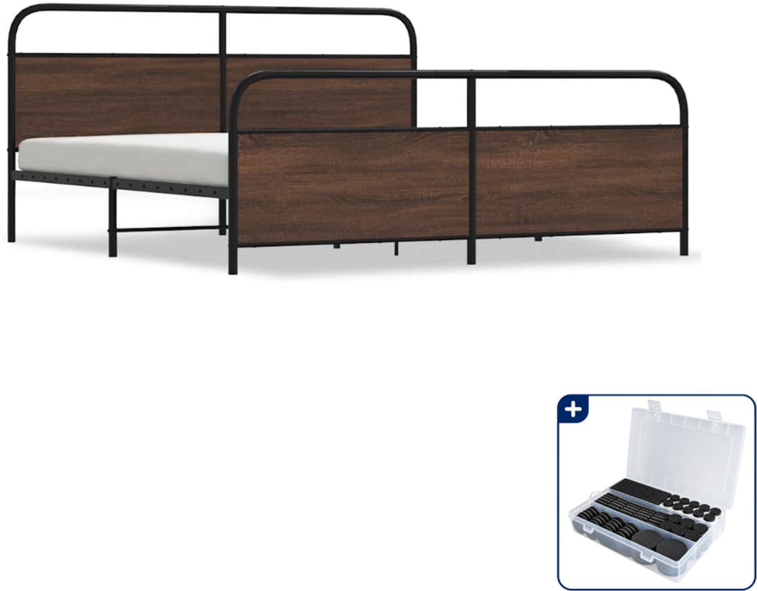 vidaXL bedframe - 193 x 203 cm - metaal - bruineiken - Inclusief antikrasvilt 177-delig Grijs