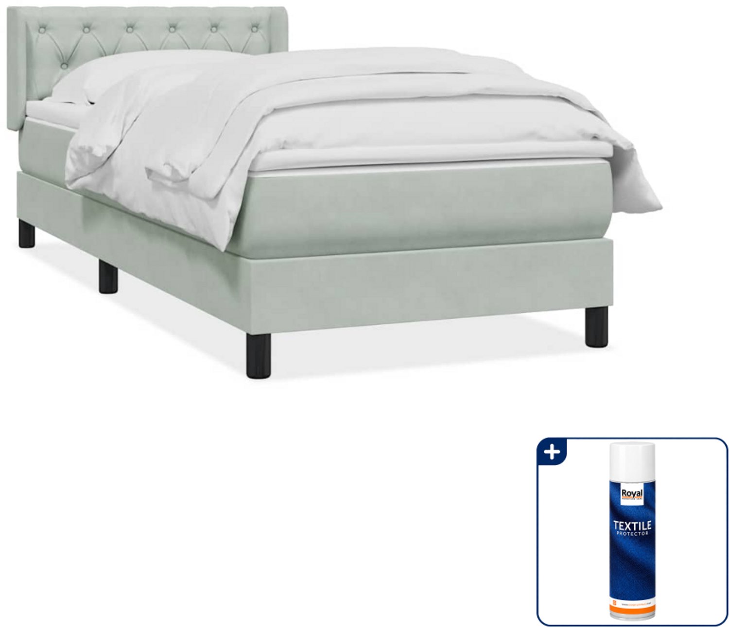 vidaXL boxspring met matras - 80 x 210 cm - fluweel - lichtgrijs - Inclusief textielbeschermer 500 ml