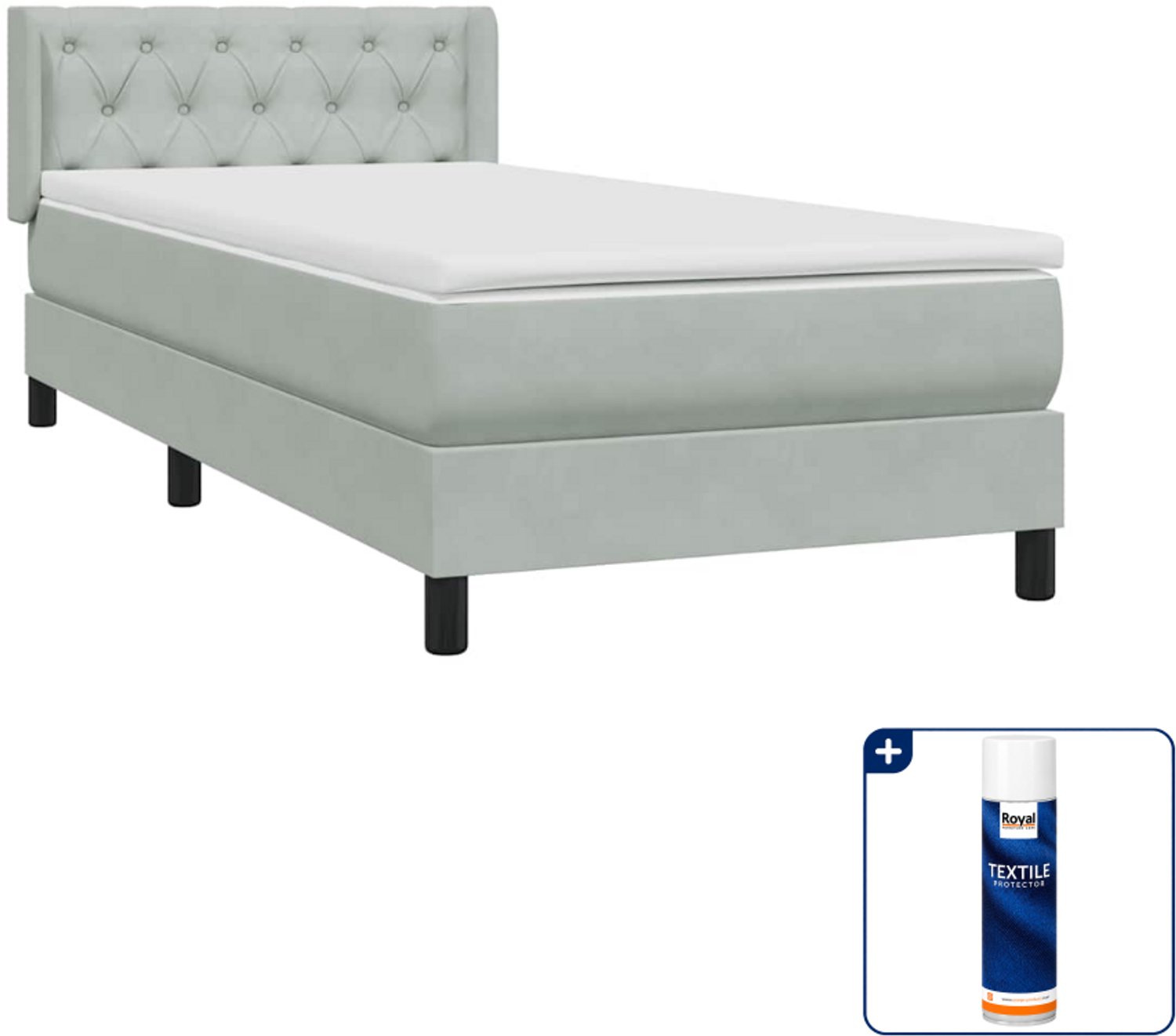 vidaXL boxspring met matras 80 x 220 cm - fluweel - lichtgrijs - Inclusief textielbeschermer 500 ml