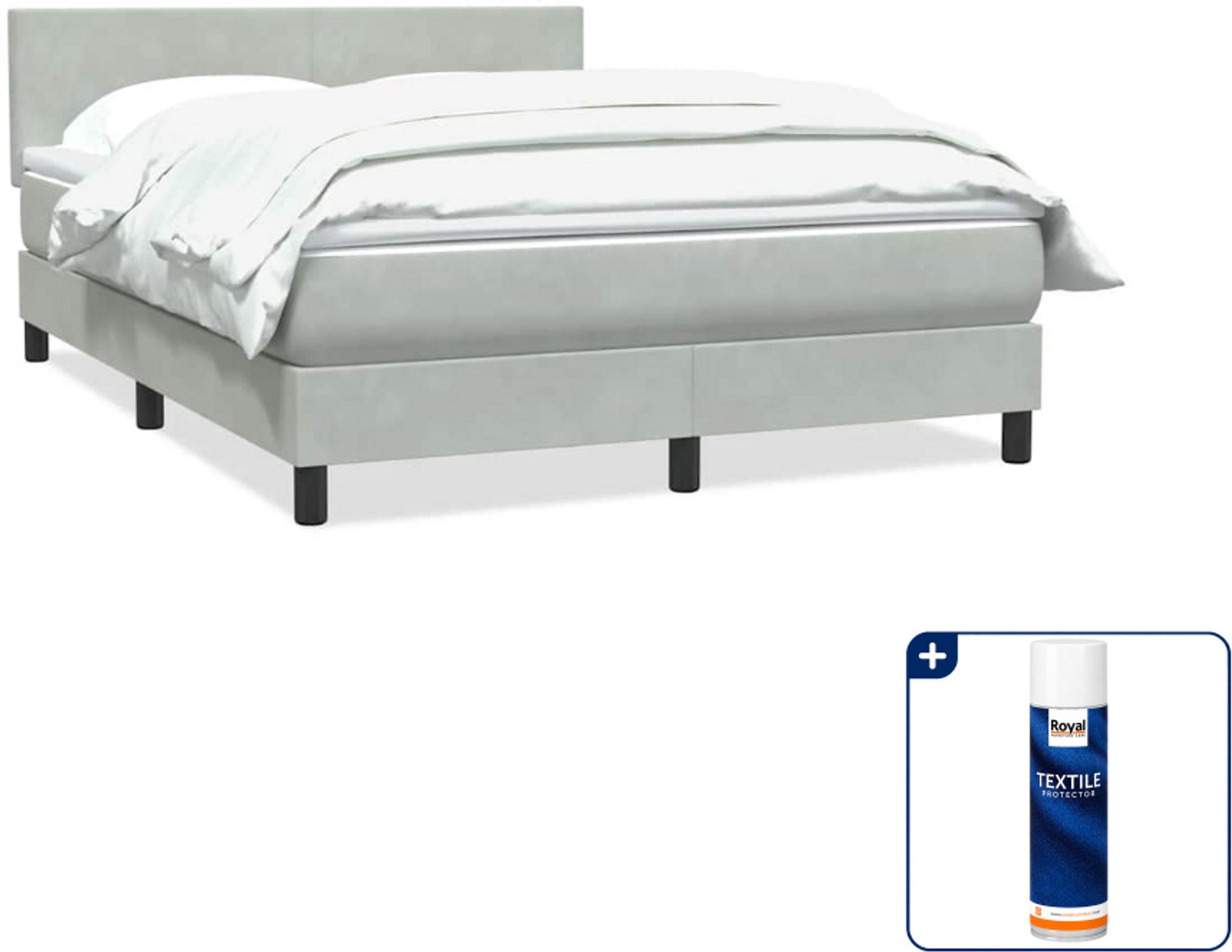 vidaXL boxspring - queensize - 160 x 210 cm - fluweel - lichtgrijs - Inclusief textielbeschermer 500 ml Bruin