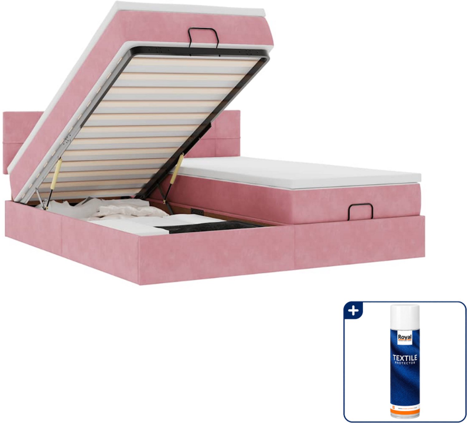 vidaXL Kingsize ottoman bed met matras en led - 180 x 200 cm - roze - Inclusief textielbeschermer 500 ml Taupe
