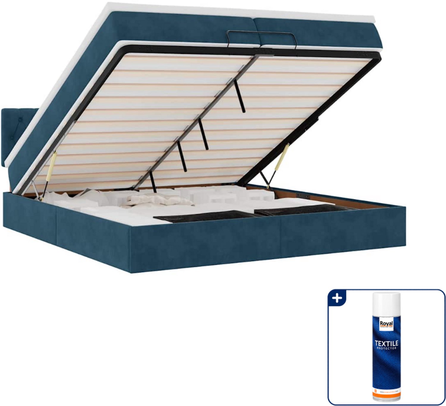vidaXL Opbergbed - 200 x 200 cm - fluweel - donkerblauw - Inclusief textielbeschermer 500 ml Grijs