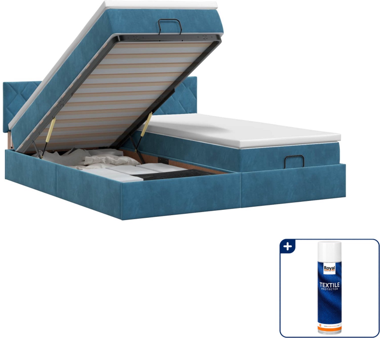 vidaXL queensize ottoman bed - 160 x 200 cm - fluweel - donkerblauw - Inclusief textielbeschermer 500 ml