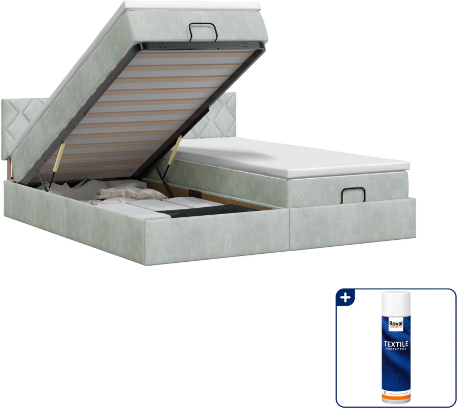 vidaXL Kingsize ottoman bed met matras - 180 x 200 cm - lichtgrijs - Inclusief textielbeschermer 500 ml