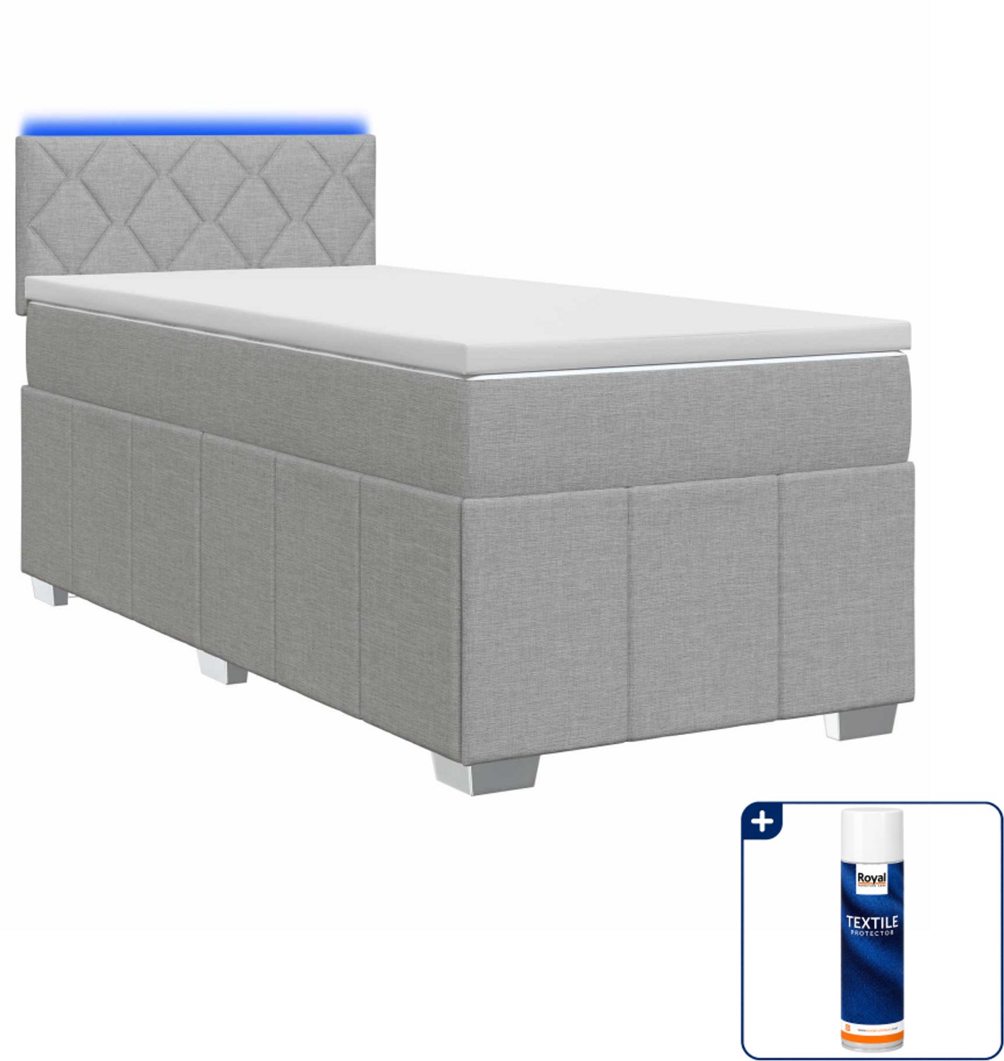 vidaXL Boxspringbed met matras - 90 x 200 cm - stof - lichtgrijs - Inclusief textielbeschermer 500 ml