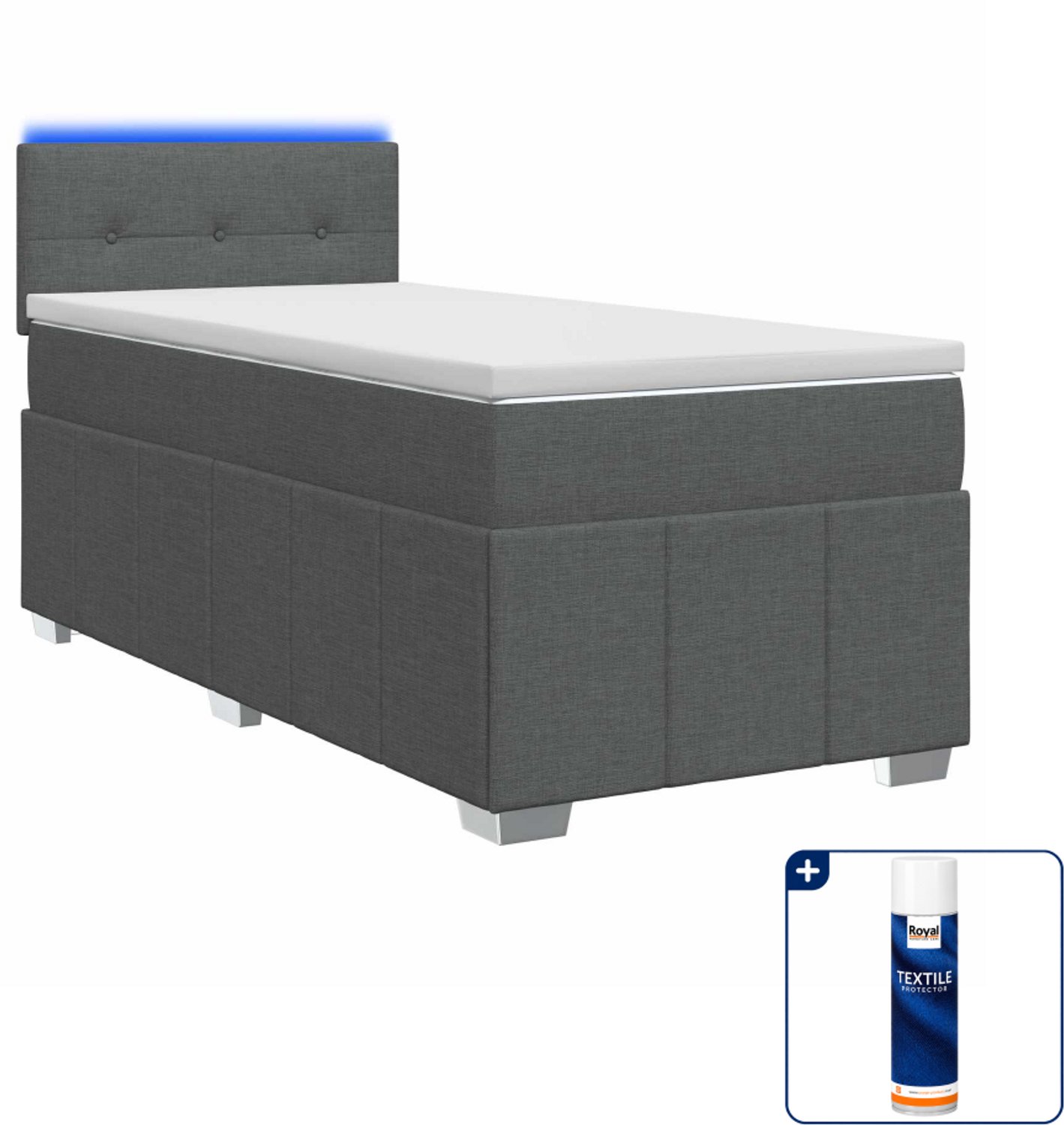 vidaXL boxspringbed met matras - 80 x 200 cm - donkergrijs - Inclusief textielbeschermer 500 ml Donker Grijn