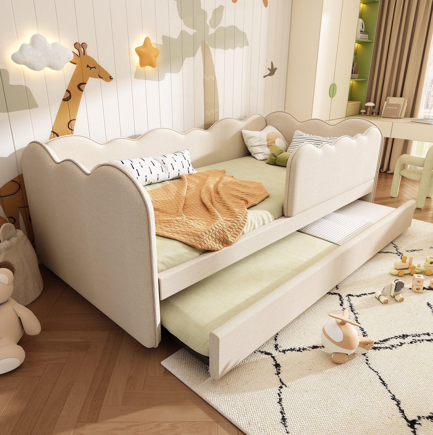 Maisentiel Beige dagbed met uitschuifbed en lattenbodem - 90 x 190 cm - zonder matrassen
