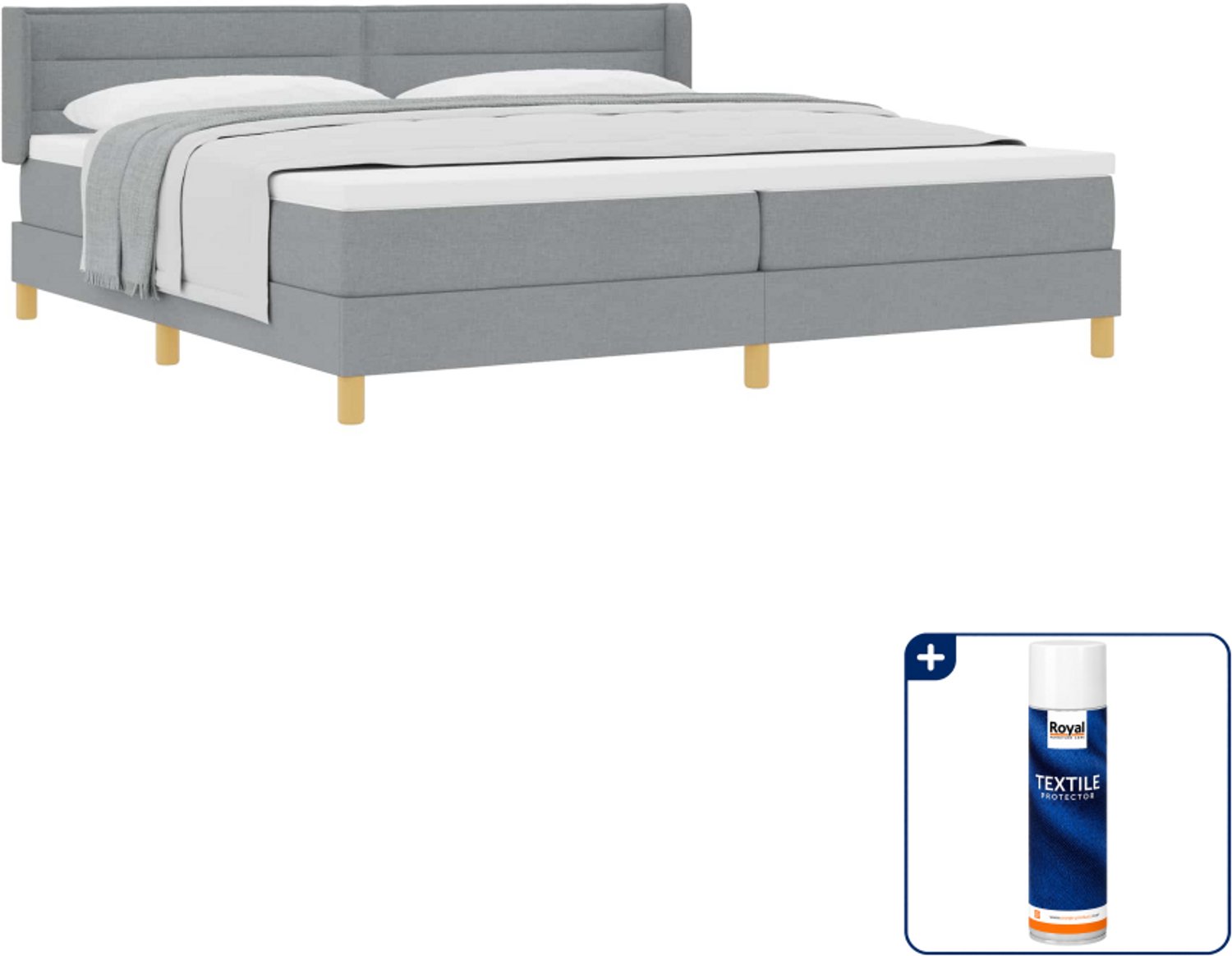 vidaXL boxspringbed met matras - 200 x 200 cm - stof - lichtgrijs - Inclusief textielbeschermer 500 ml