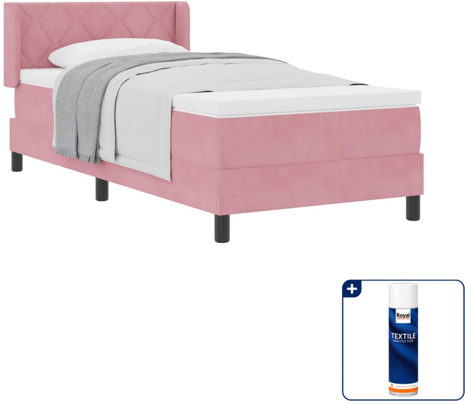 vidaXL boxspringbed - 100 x 200 cm - roze - Inclusief textielbeschermer 500 ml