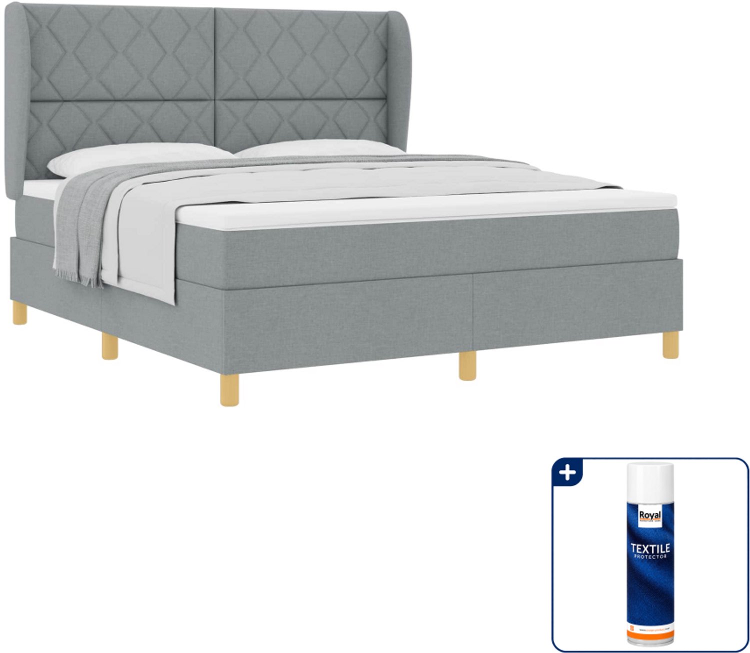 vidaXL Boxspringbed Kingsize - 180 x 200 cm - lichtgrijs - Inclusief textielbeschermer 500 ml