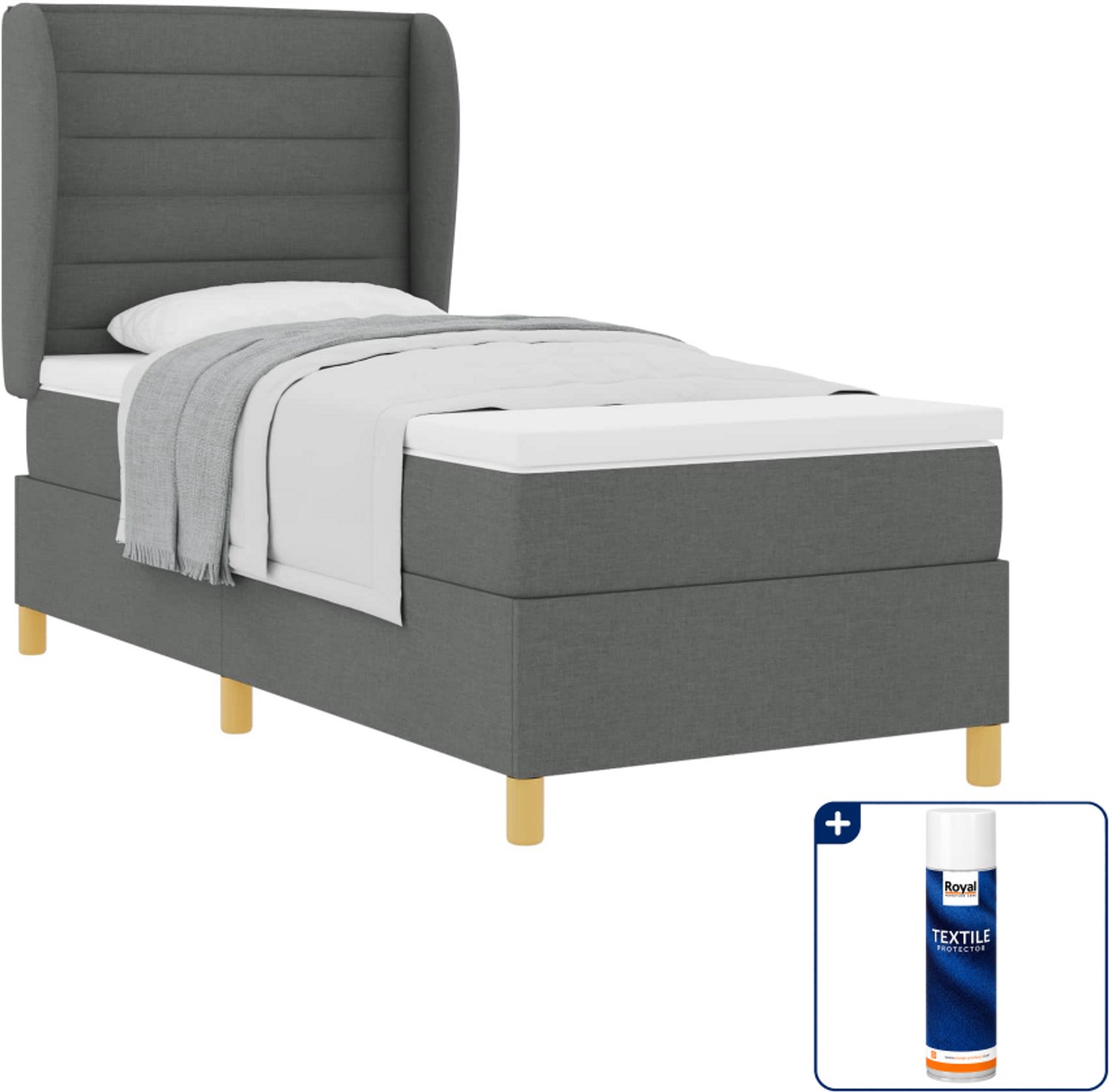 vidaXL boxspringbed met matras - 100 x 200 cm - stof - donkergrijs - Inclusief textielbeschermer 500 ml