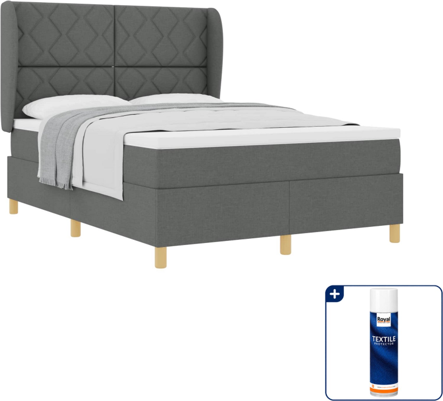 vidaXL boxspringbed - small double - 140 x 200 cm - donkergrijs - Inclusief textielbeschermer 500 ml