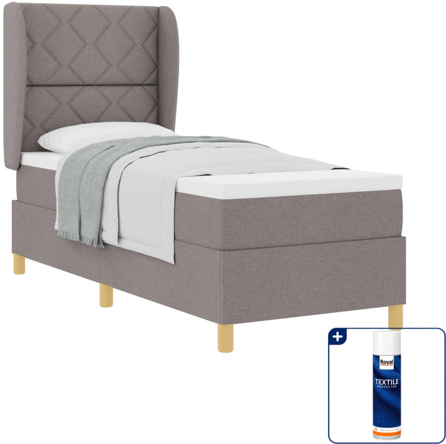 vidaXL boxspringbed - 200 x 80 cm - stof - taupe - Inclusief textielbeschermer 500 ml