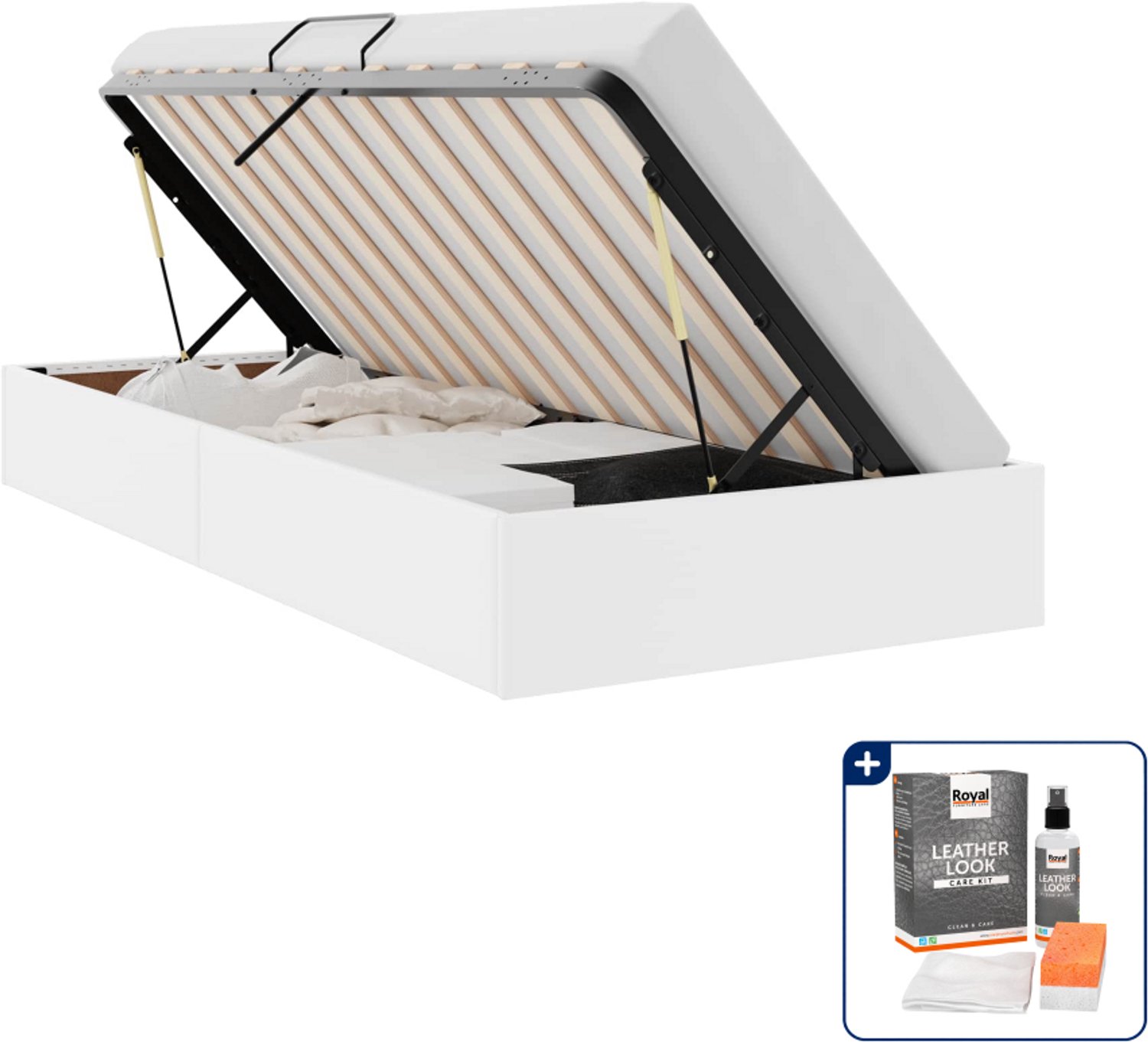 vidaXL ottoman bedframe - 100 x 200 cm - kunstleer - wit - Inclusief onderhoudsset voor kunstleer 150 ml