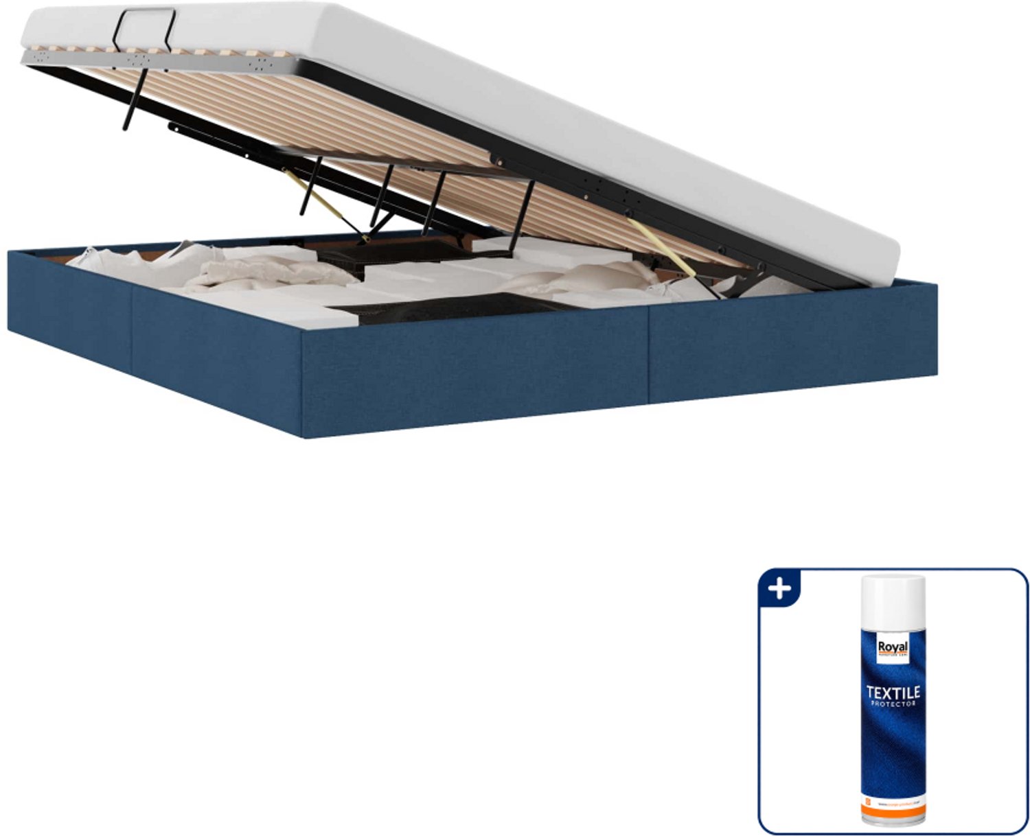 vidaXL queensize bedframe met opslag - 160 x 200 cm - blauw - Inclusief textielbeschermer 500 ml