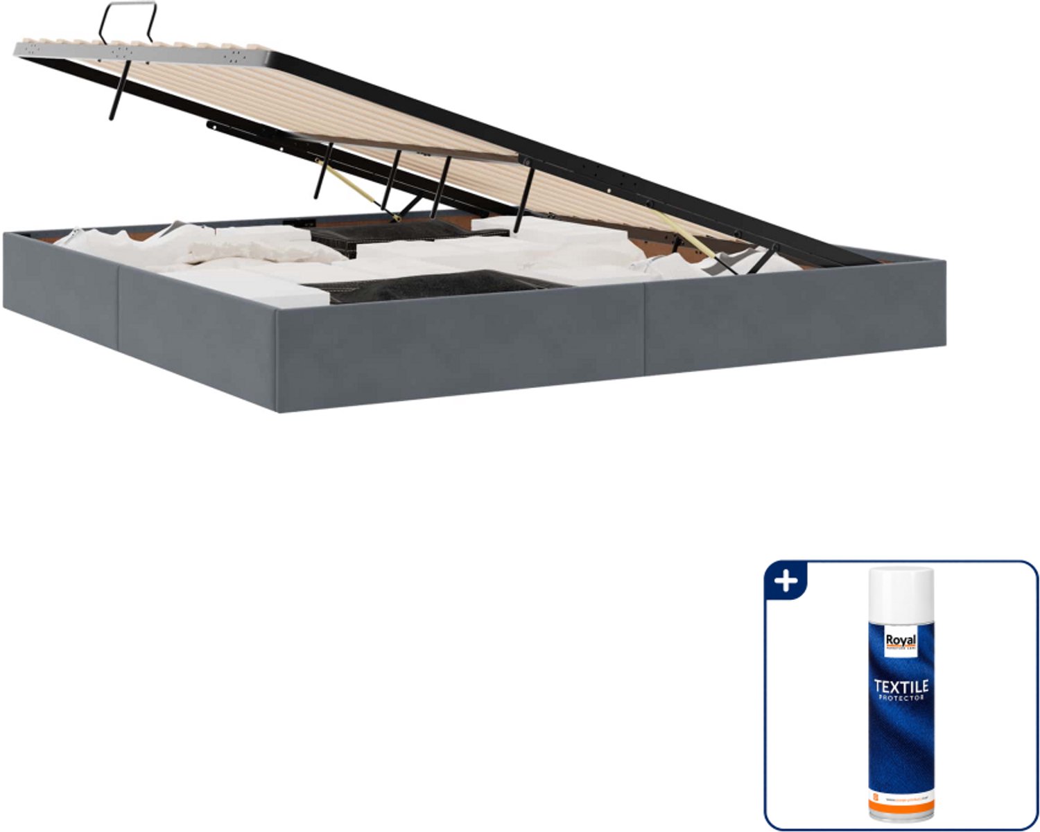 vidaXL Ottoman bedframe - 200 x 200 cm - fluweel - donkergrijs - Inclusief textielbeschermer 500 ml