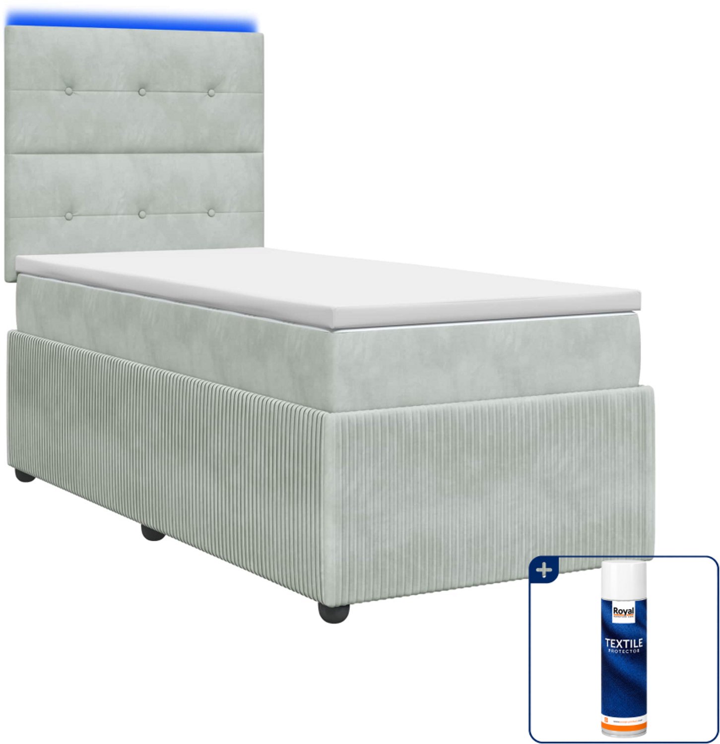 vidaXL LED boxspring bed - 90 x 200 cm - lichtgrijs - Inclusief textielbeschermer 500 ml