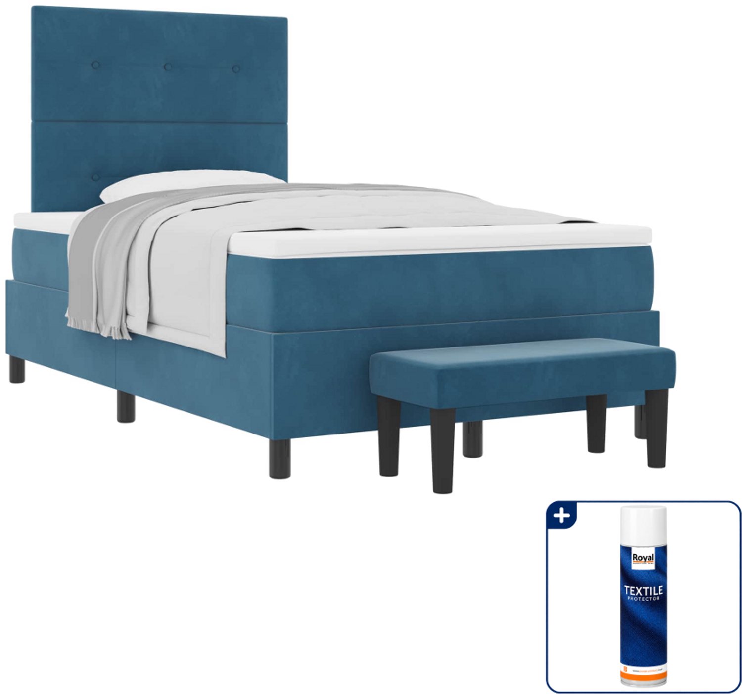 vidaXL boxspring bed - 190 x 120 cm - fluweel - donkerblauw - Inclusief textielbeschermer 500 ml