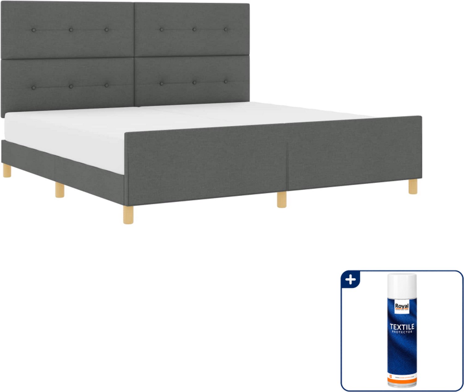 vidaXL Bedframe - 200 x 200 cm - donkergrijs - Inclusief textielbeschermer 500 ml