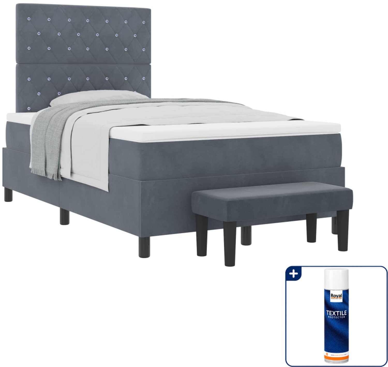 vidaXL boxspring - 120 x 190 cm - fluweel - donkergrijs - Inclusief textielbeschermer 500 ml