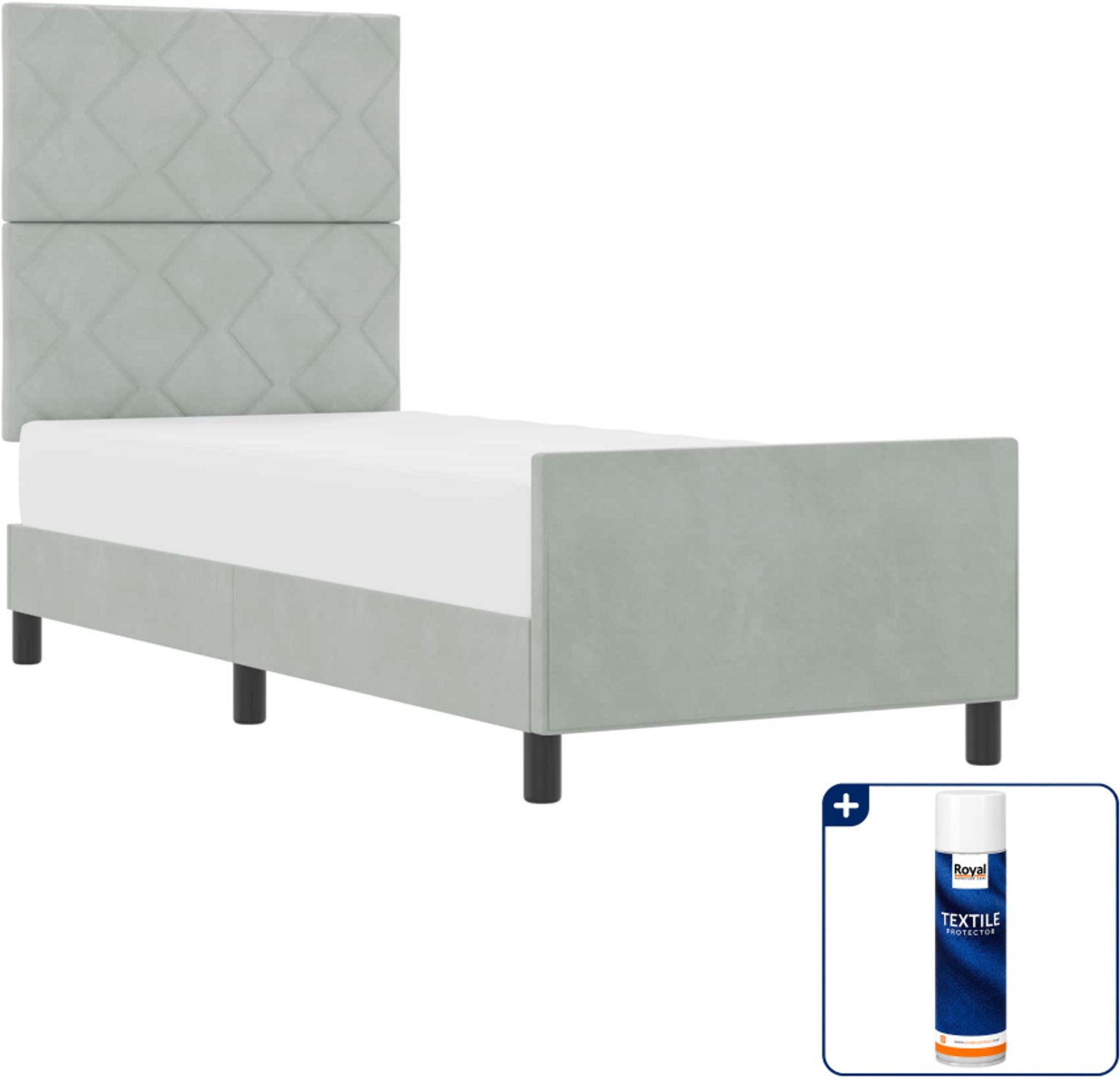 vidaXL boxspringbed - 80 x 200 cm - fluweel - lichtgrijs - Inclusief textielbeschermer 500 ml Zwart