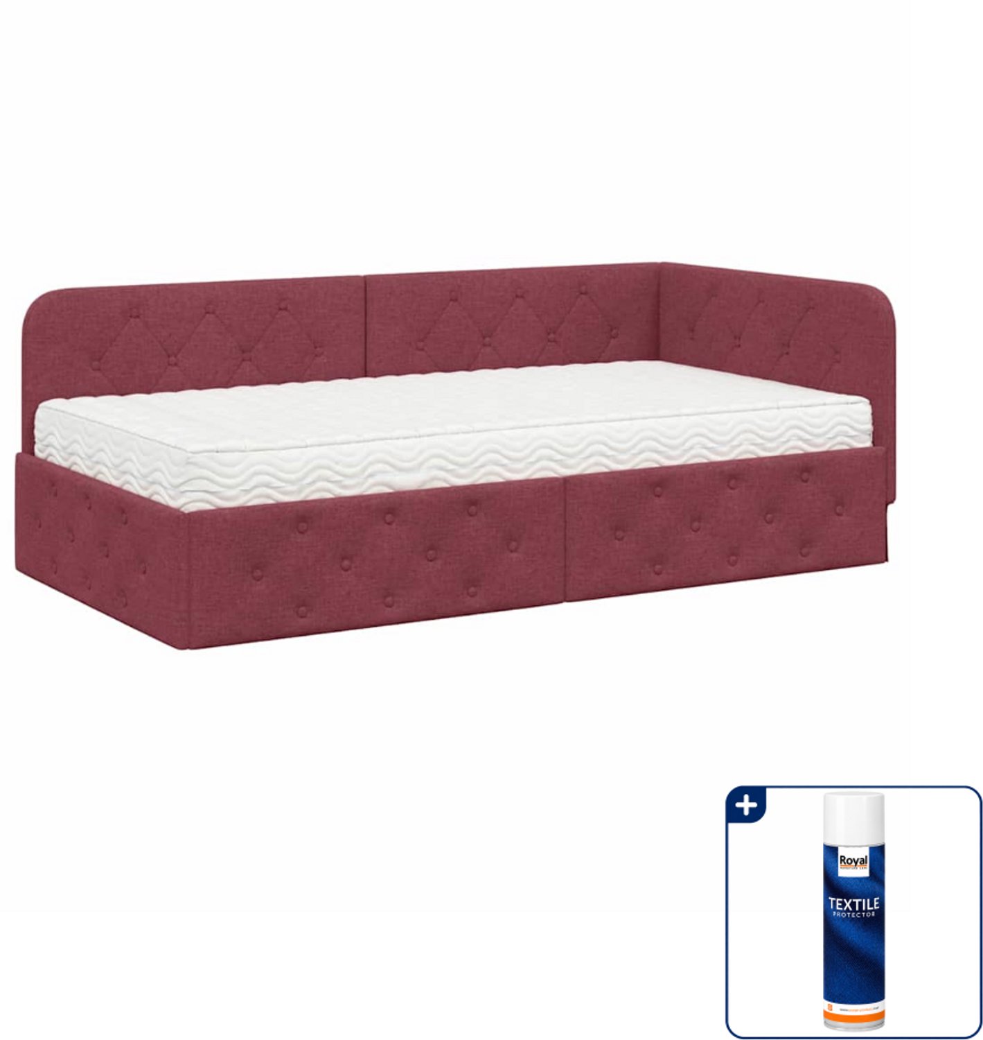 vidaXL hoekbed met matras - 90 x 200 cm - stof - wijnrood - Inclusief textielbeschermer 500 ml Lichtgrijs