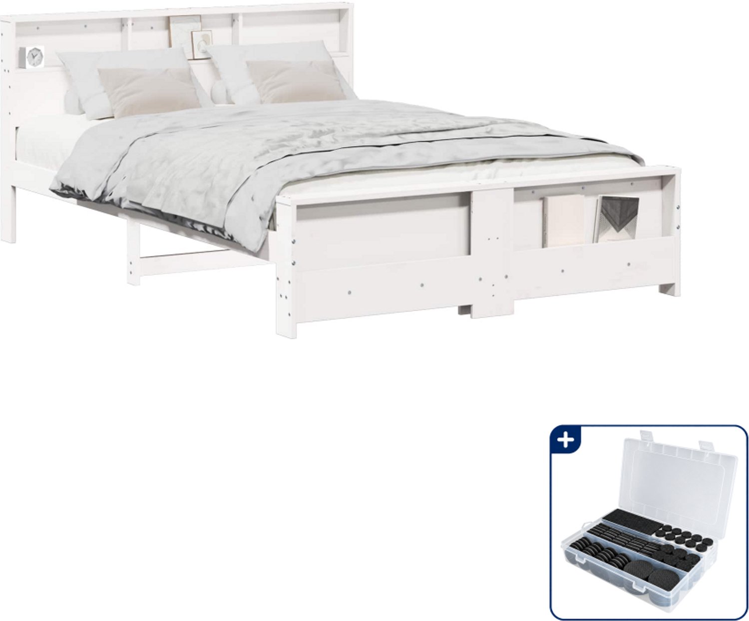 vidaXL Bedframe - 150 x 200 cm - massief grenenhout - wit - Inclusief antikrasvilt 177-delig Taupe
