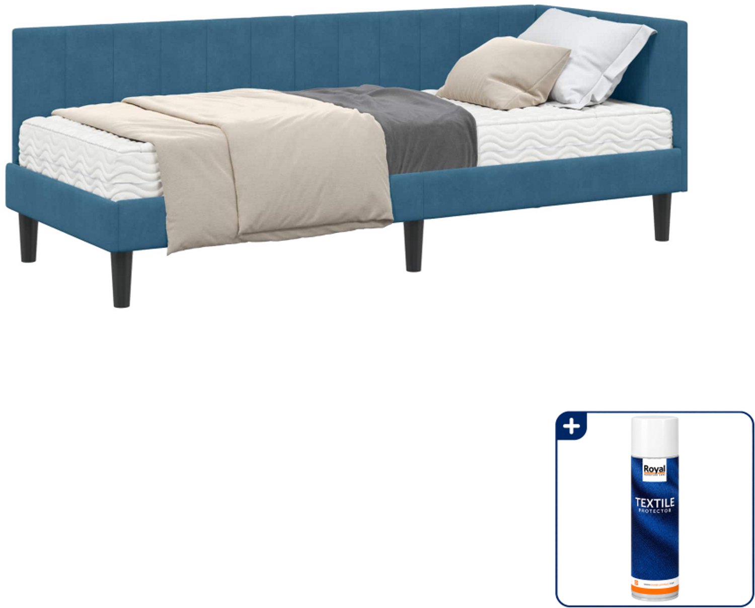 vidaXL hoekbed met matras - 80 x 200 cm - fluweel - blauw - Inclusief textielbeschermer 500 ml Lichtgrijs