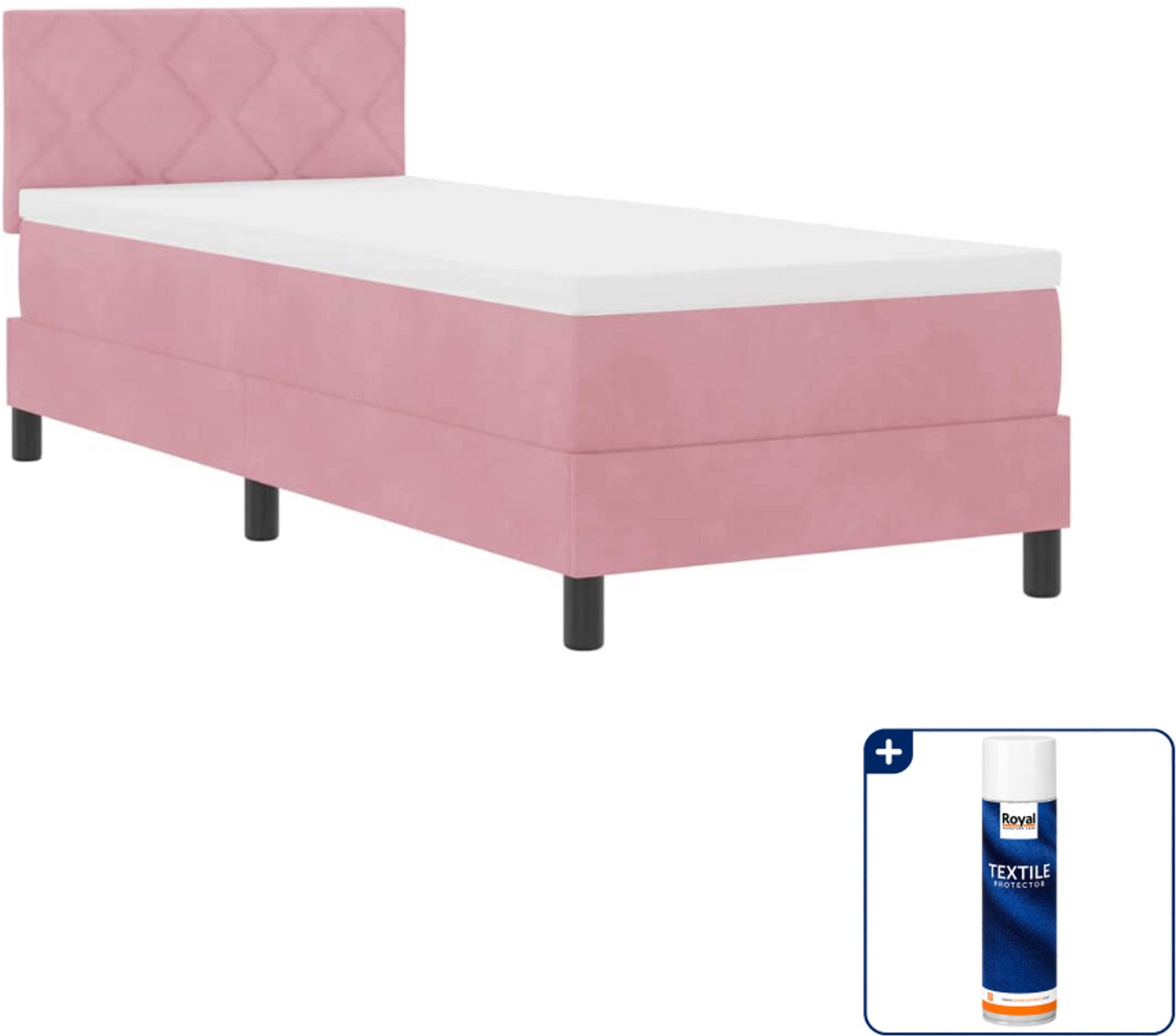 vidaXL boxspring met matras 80 x 200 cm - fluweel - roze - Inclusief textielbeschermer 500 ml