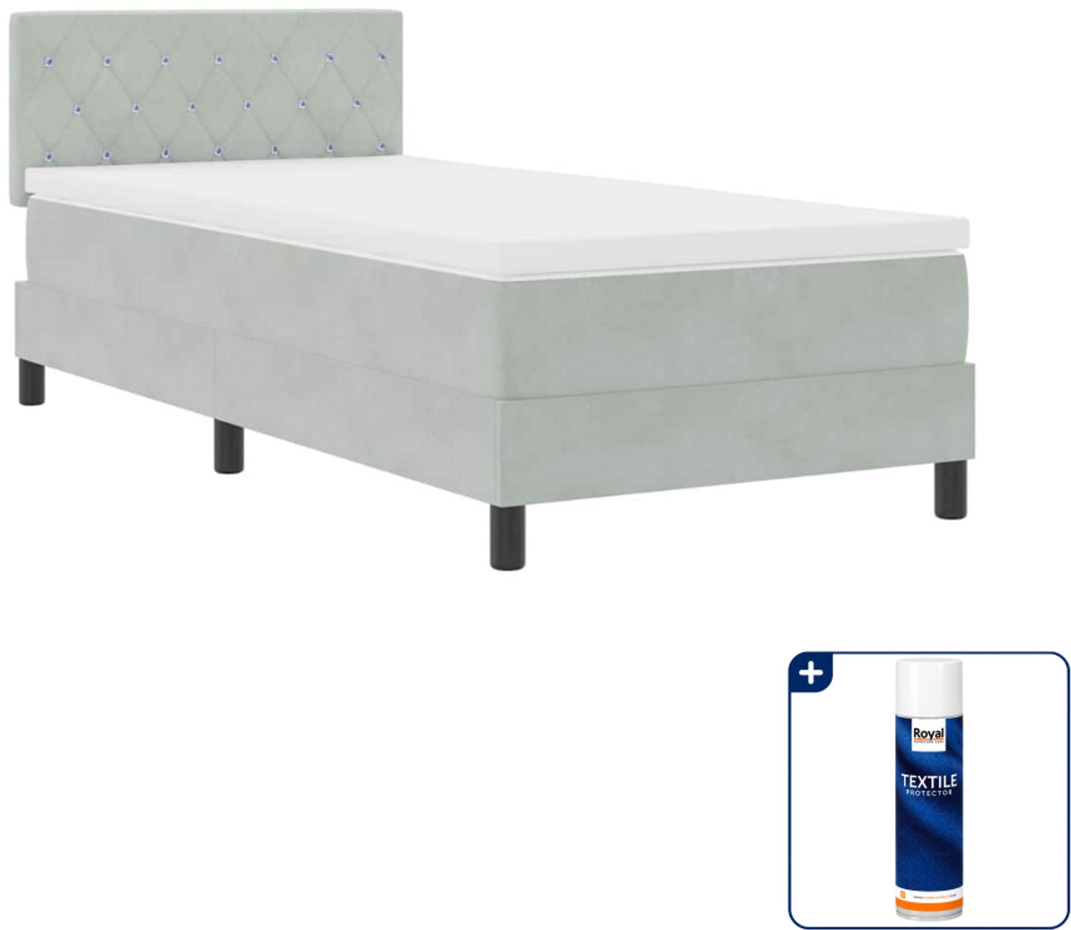 vidaXL boxspring met matras - 90 x 200 cm - fluweel - lichtgrijs - Inclusief textielbeschermer 500 ml