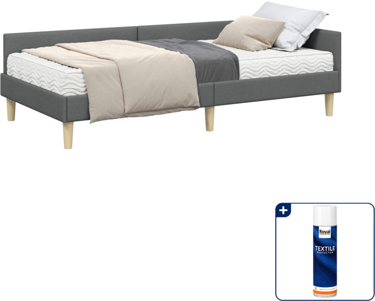 vidaXL hoekbed met matras - 100 x 200 cm - stof - donkergrijs - Inclusief textielbeschermer 500 ml