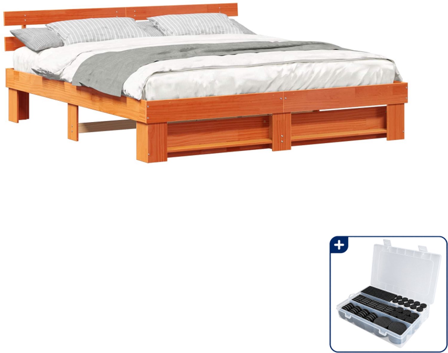 vidaXL Kingsize bedframe - 180 x 200 cm - massief grenenhout - bruin - Inclusief antikrasvilt 177-delig