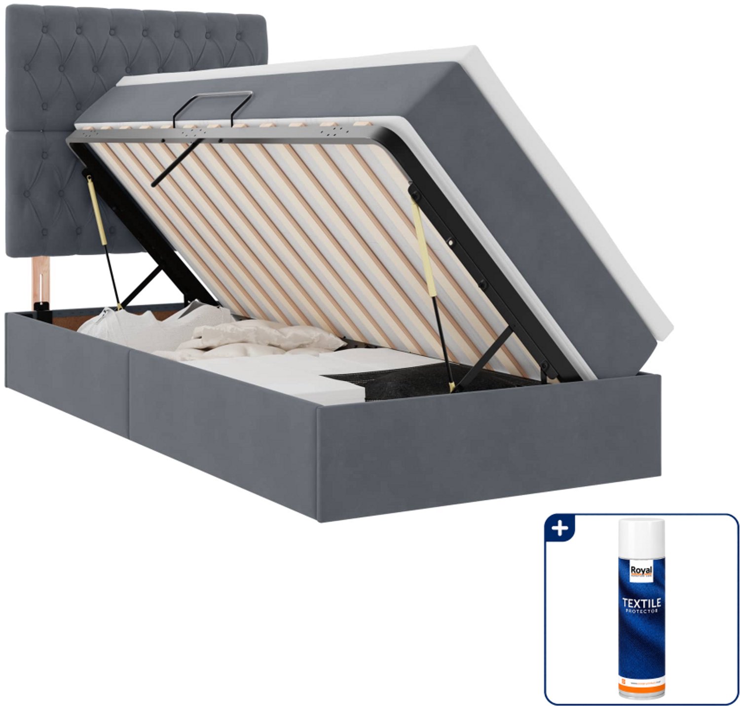 vidaXL led opslagbed met matras - 100 x 200 cm - donkergrijs - Inclusief textielbeschermer 500 ml Geel