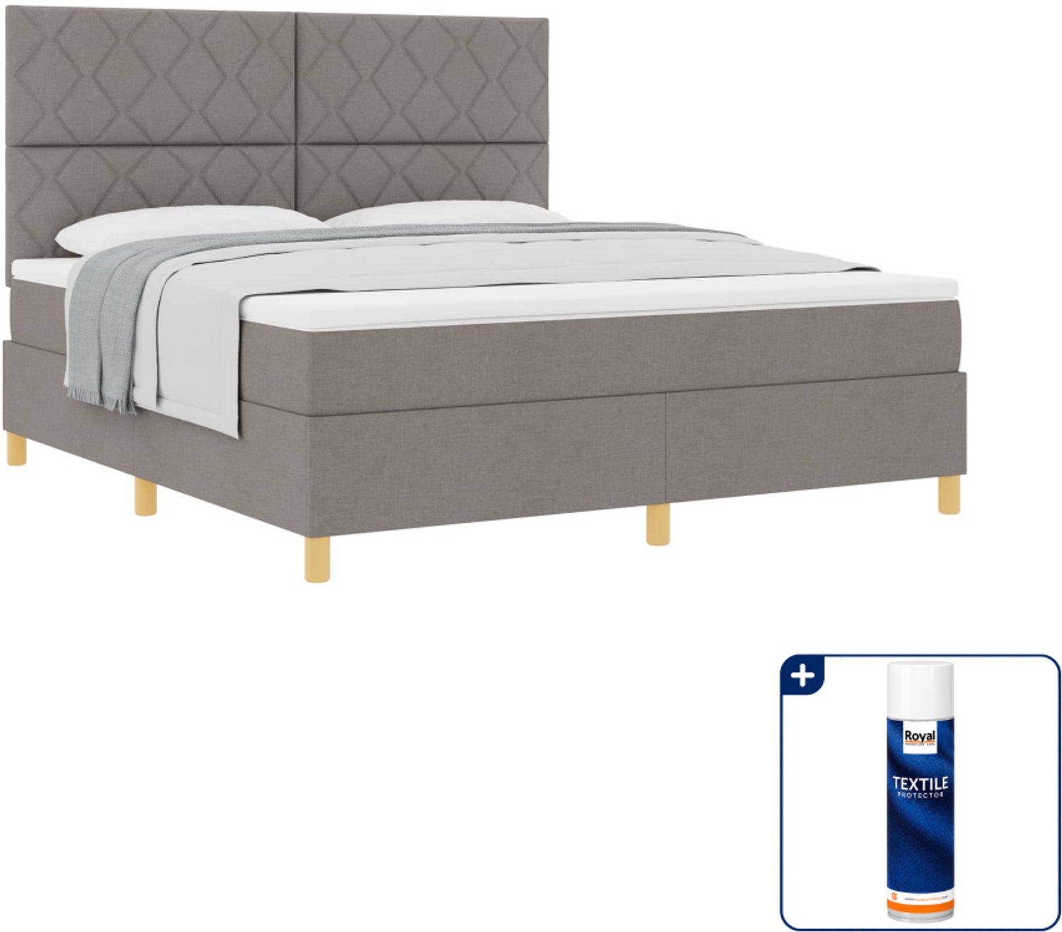 vidaXL boxspringbed Kingsize - 180 x 200 cm - stof - taupe - Inclusief textielbeschermer 500 ml