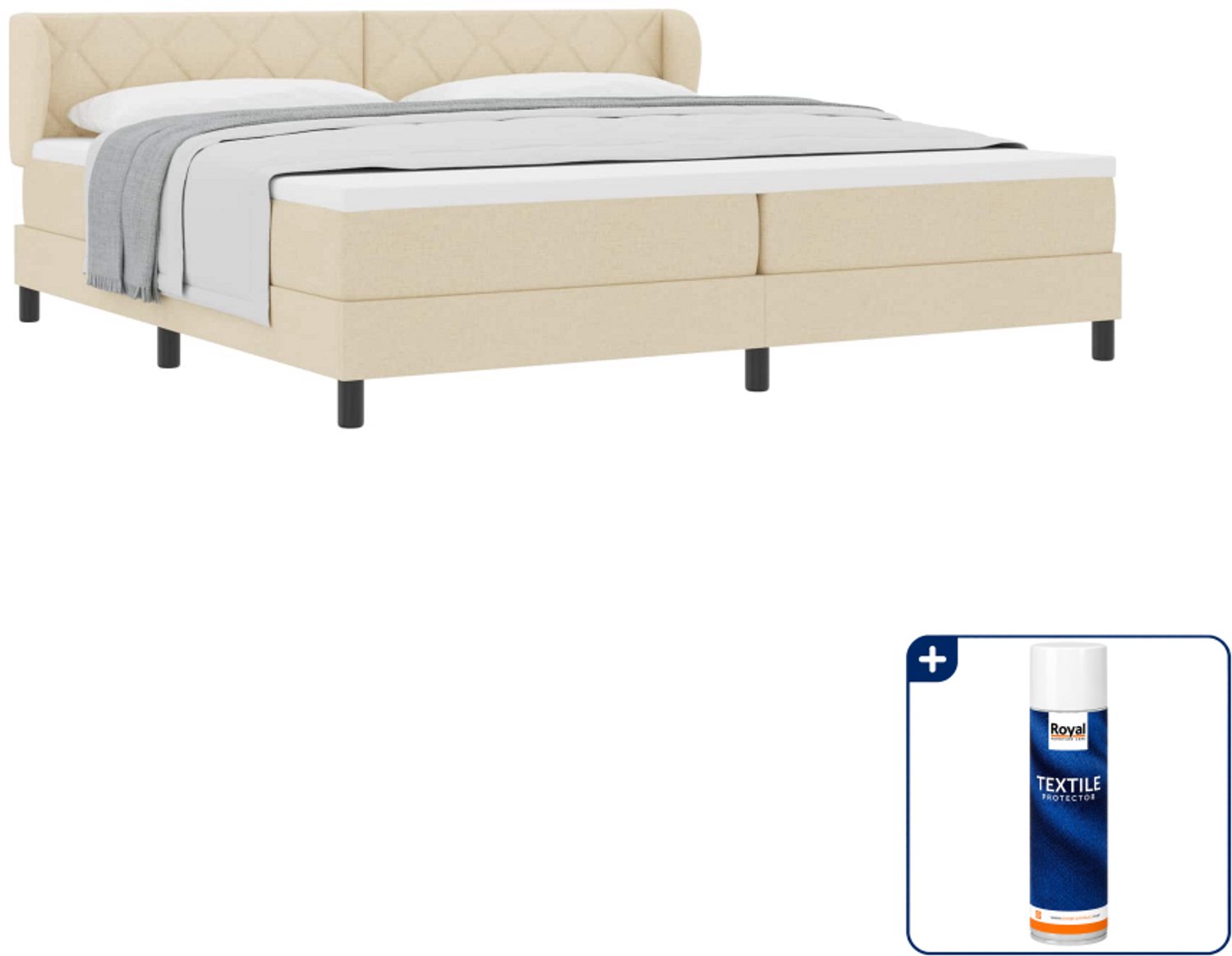 vidaXL boxspringbed - 200 x 200 cm - stof - crème - Inclusief textielbeschermer 500 ml