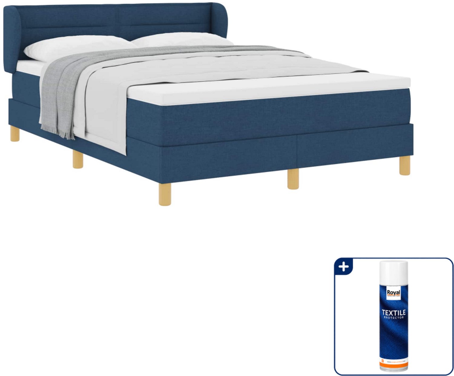 vidaXL Boxspringbed - Queensize - 160 x 200 cm - blauw - Inclusief textielbeschermer 500 ml