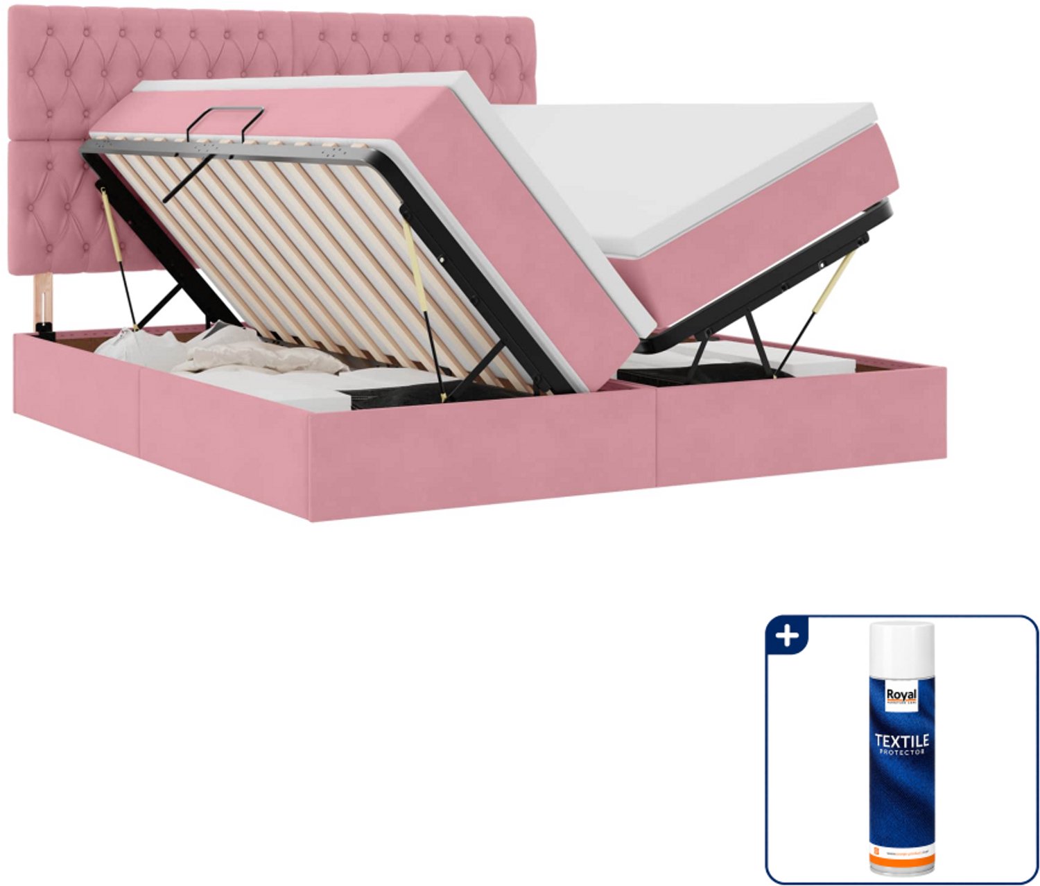 vidaXL Kingsize opbergbed - 180 x 200 cm - roze - Inclusief textielbeschermer 500 ml