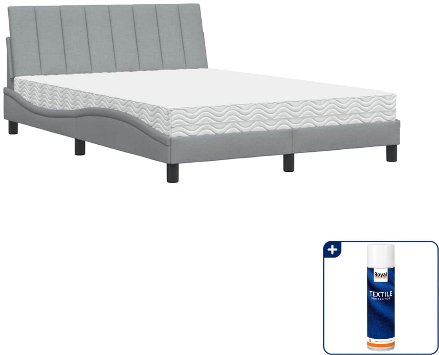 vidaXL Bed Hanko met matras - 120 x 200 cm - lichtgrijs - Inclusief textielbeschermer 500 ml Zwart